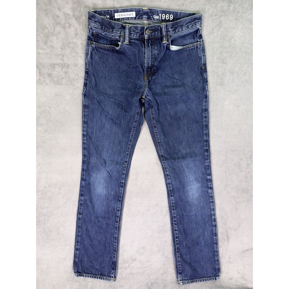 Gap 1969 Jeans Mens 30x34 Blue Straight Dark Wash Denim Mid Rise Preppy